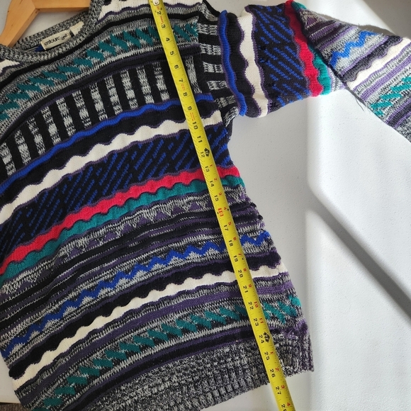 Vintage 3D Knit Coogi Style 90s Neon Knit Sweater Mens Streetwear Hip Hop retro - Picture 10 of 11